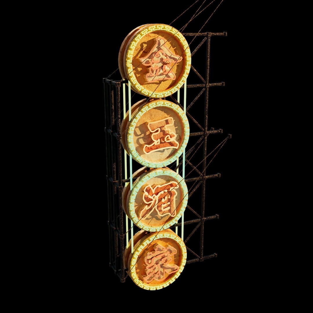Hong Kong Neon Signboard 3D Model – PBR Textures, Blender, FBX - View 83