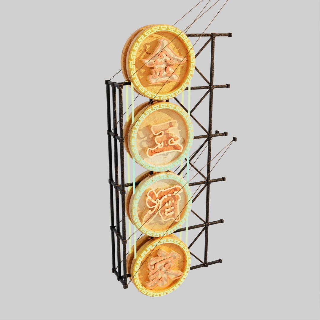 Hong Kong Neon Signboard 3D Model – PBR Textures, Blender, FBX - View 84