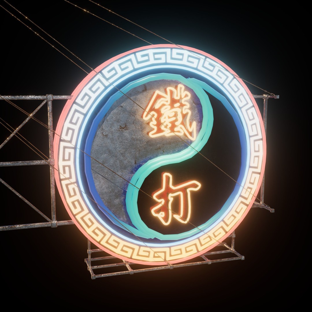 Hong Kong Neon Signboard 3D Model – PBR Textures, Blender, FBX - View 85