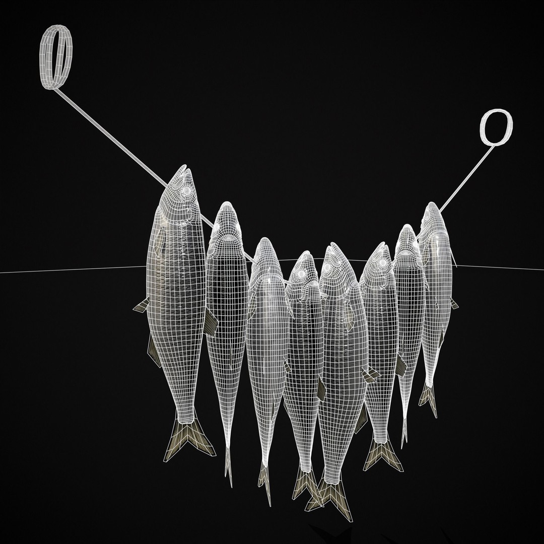 Hanging Herring Fish 3D Model – Low Poly PBR Asset, FBX & OBJ