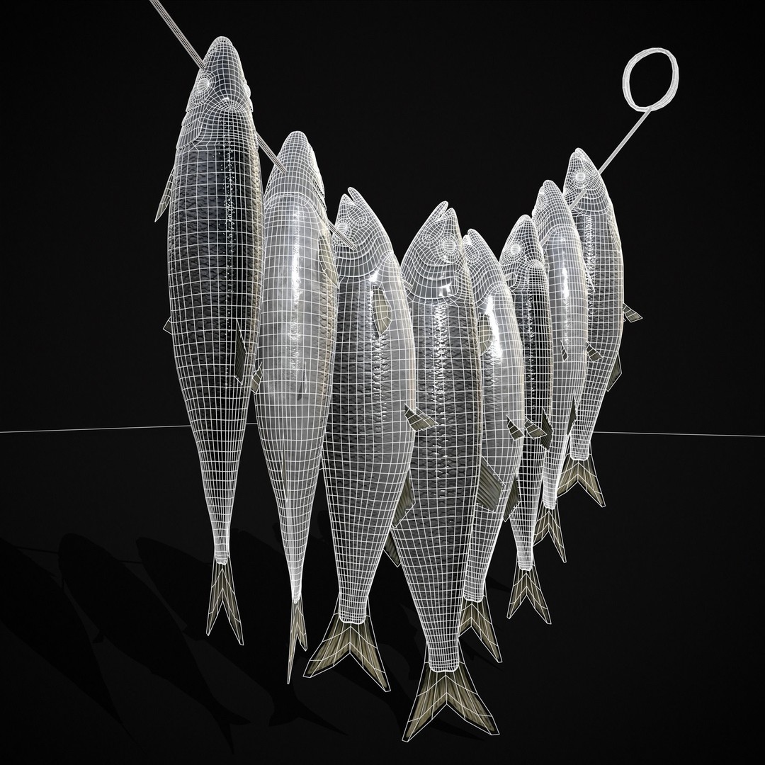Hanging Herring Fish 3D Model – Low Poly PBR Asset, FBX & OBJ - View 11