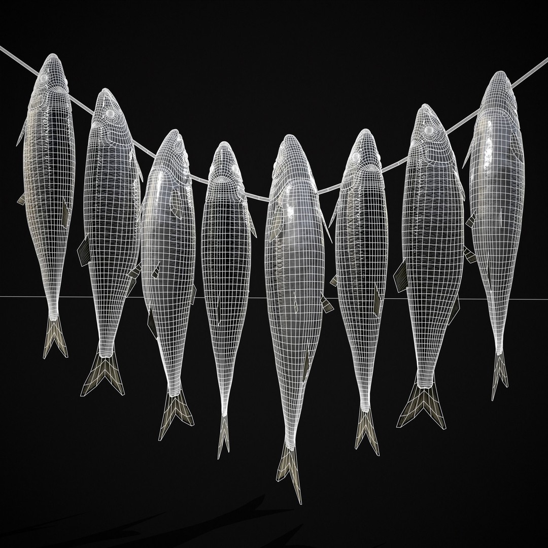 Hanging Herring Fish 3D Model – Low Poly PBR Asset, FBX & OBJ - View 15