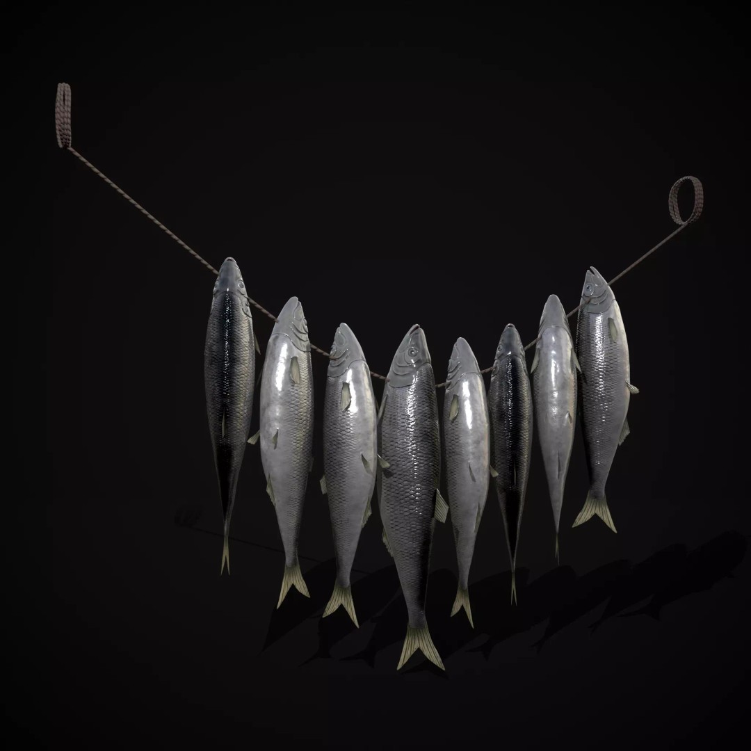Hanging Herring Fish 3D Model – Low Poly PBR Asset, FBX & OBJ - View 2