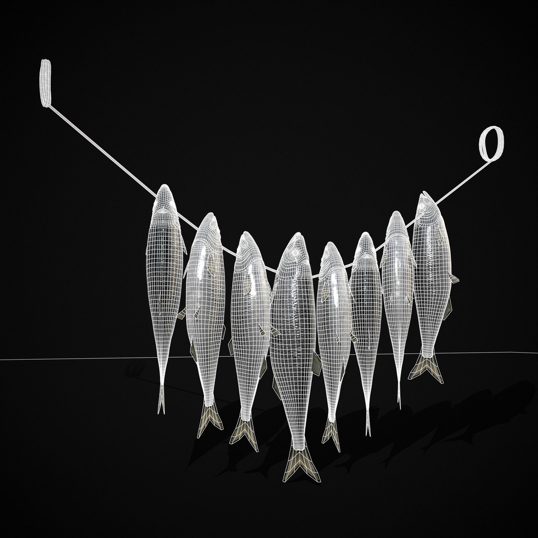 Hanging Herring Fish 3D Model – Low Poly PBR Asset, FBX & OBJ - View 3