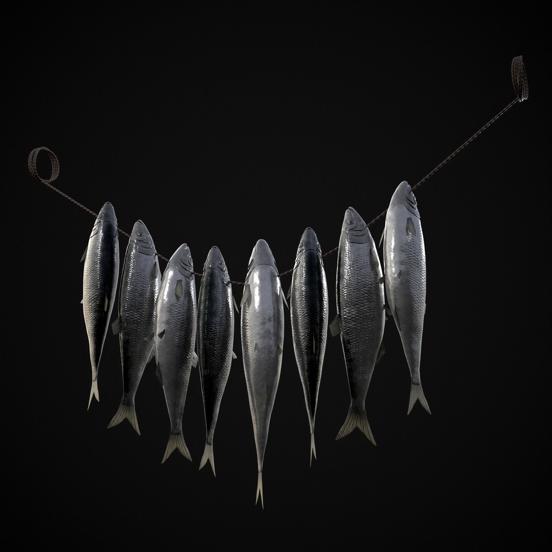 Hanging Herring Fish 3D Model – Low Poly PBR Asset, FBX & OBJ - View 4