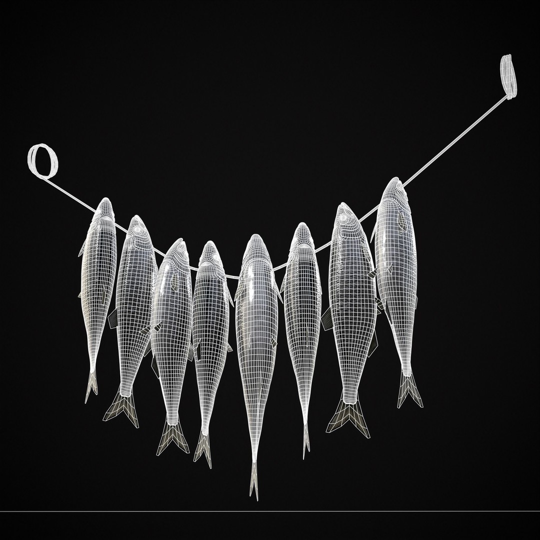 Hanging Herring Fish 3D Model – Low Poly PBR Asset, FBX & OBJ - View 5