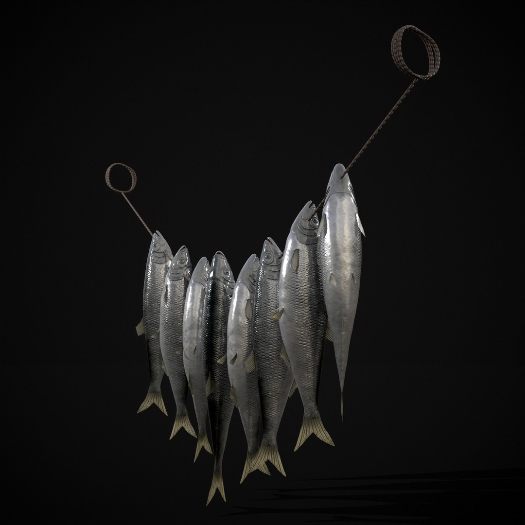 Hanging Herring Fish 3D Model – Low Poly PBR Asset, FBX & OBJ - View 6
