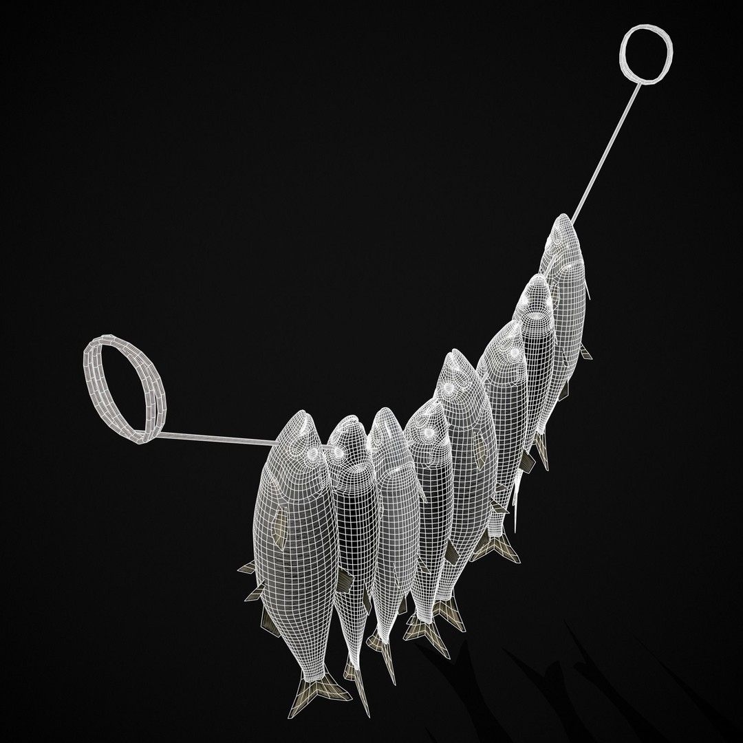 Hanging Herring Fish 3D Model – Low Poly PBR Asset, FBX & OBJ - View 9