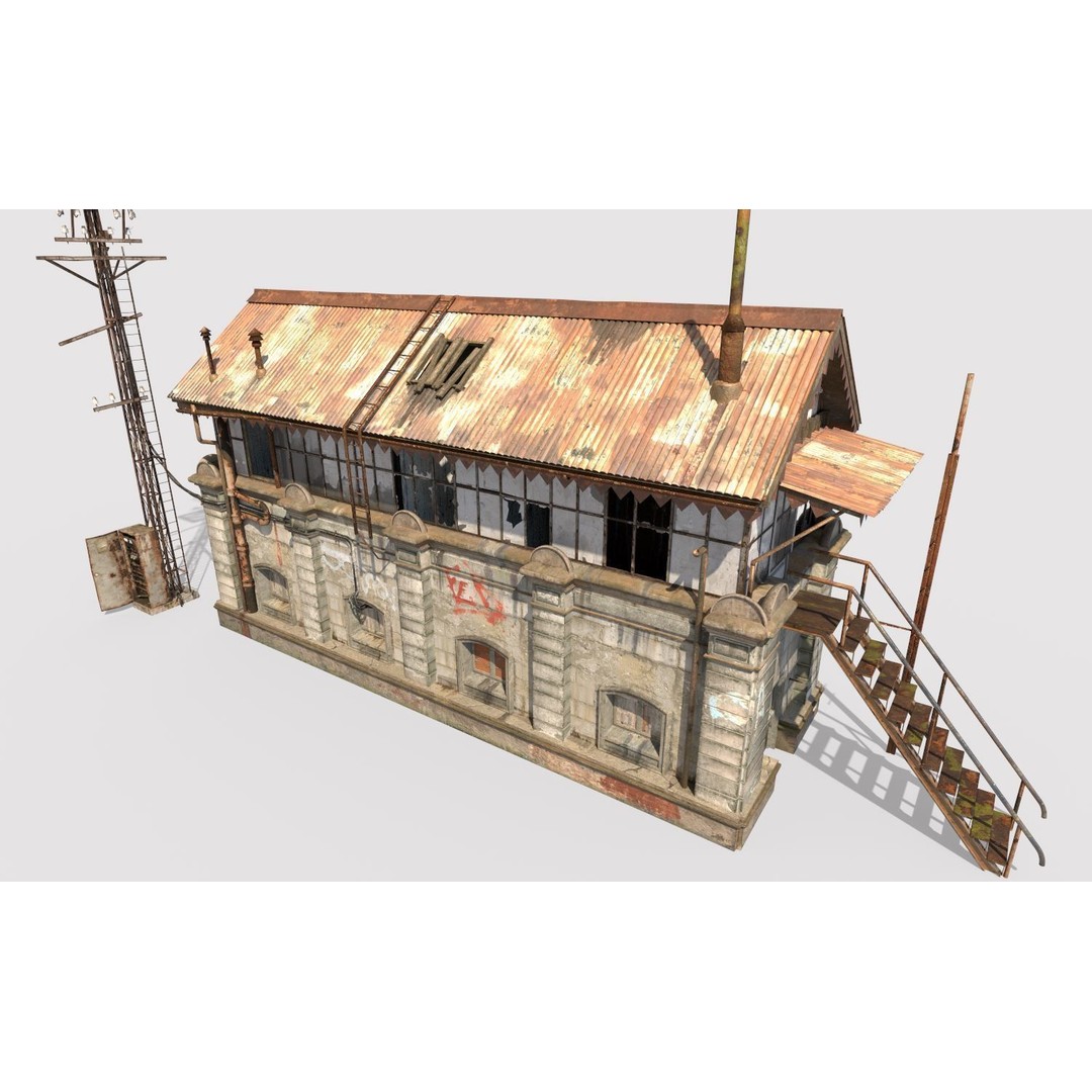 Abandoned Railroad Signal Cabin 3D Model – PBR Textures, FBX, Game-Ready - View 10