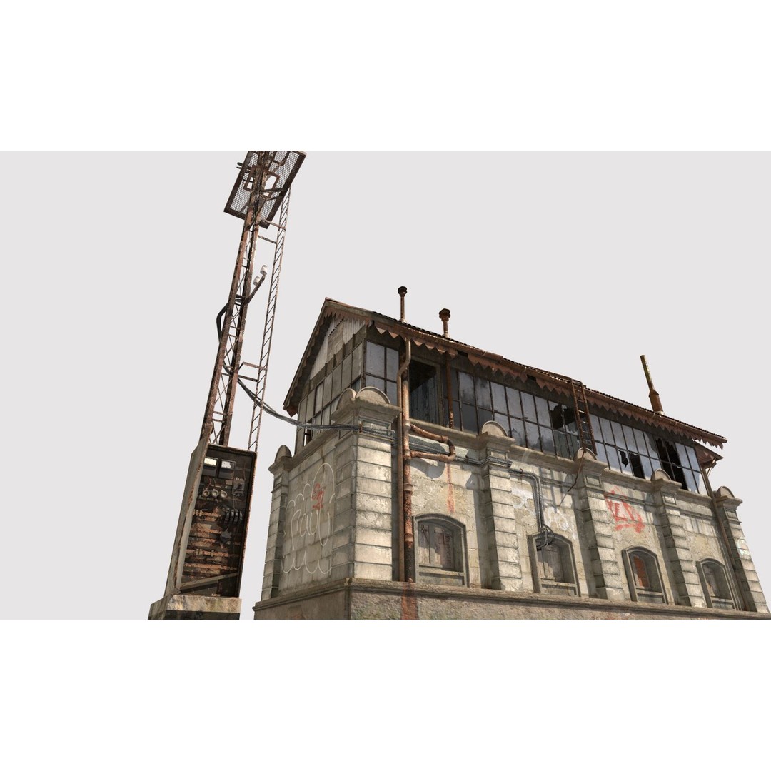 Abandoned Railroad Signal Cabin 3D Model – PBR Textures, FBX, Game-Ready - View 11