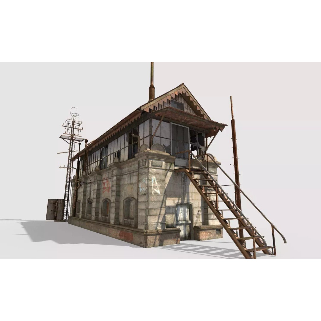 Abandoned Railroad Signal Cabin 3D Model – PBR Textures, FBX, Game-Ready - View 2