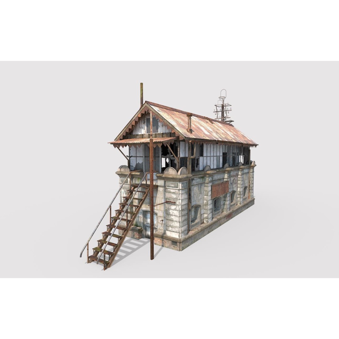 Abandoned Railroad Signal Cabin 3D Model – PBR Textures, FBX, Game-Ready - View 3
