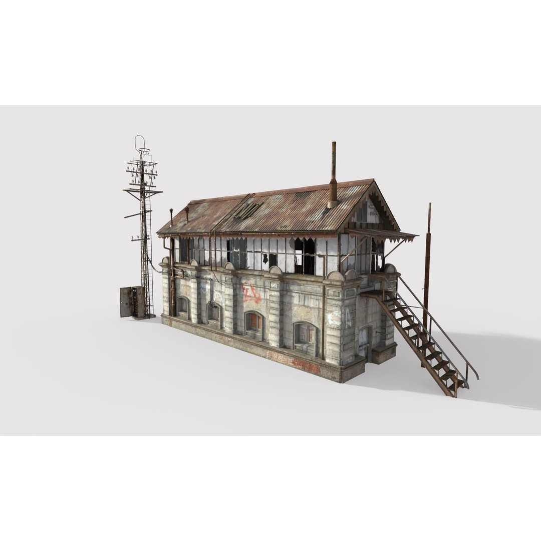 Abandoned Railroad Signal Cabin 3D Model – PBR Textures, FBX, Game-Ready - View 4