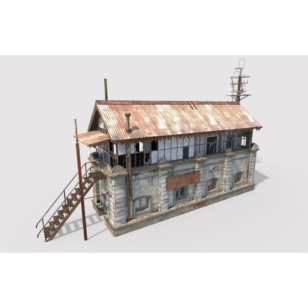Abandoned Railroad Signal Cabin 3D Model – PBR Textures, FBX, Game-Ready - View 5