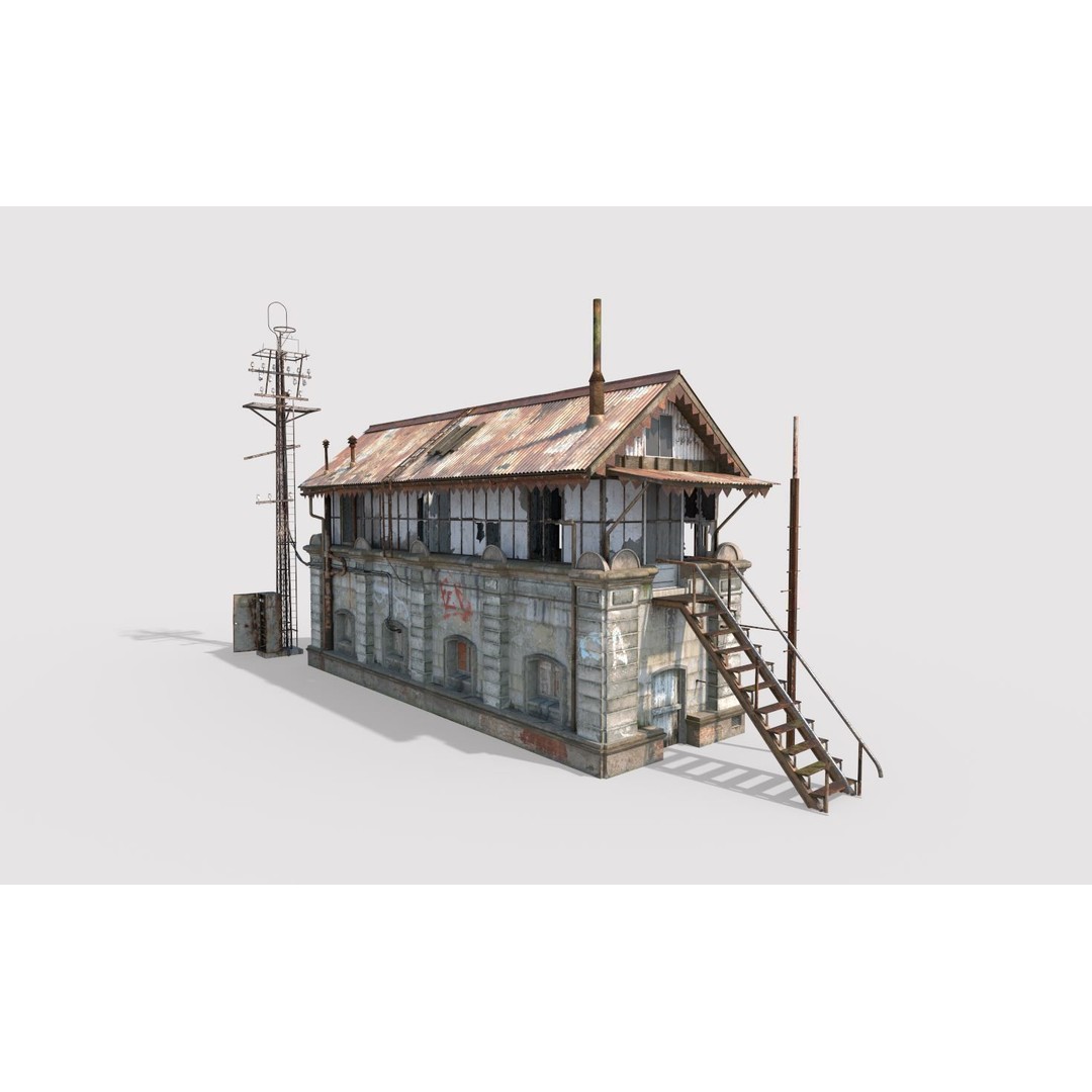 Abandoned Railroad Signal Cabin 3D Model – PBR Textures, FBX, Game-Ready - View 6