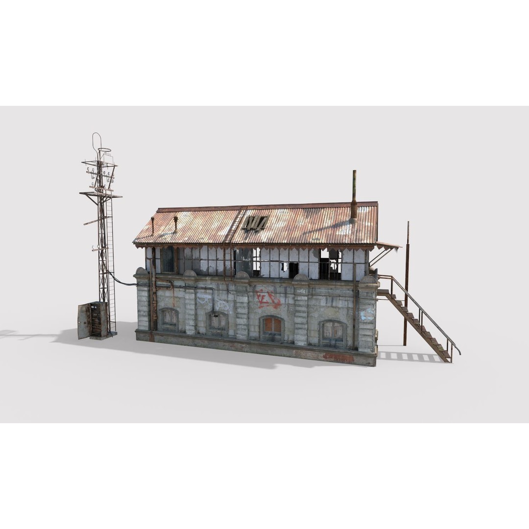 Abandoned Railroad Signal Cabin 3D Model – PBR Textures, FBX, Game-Ready - View 7