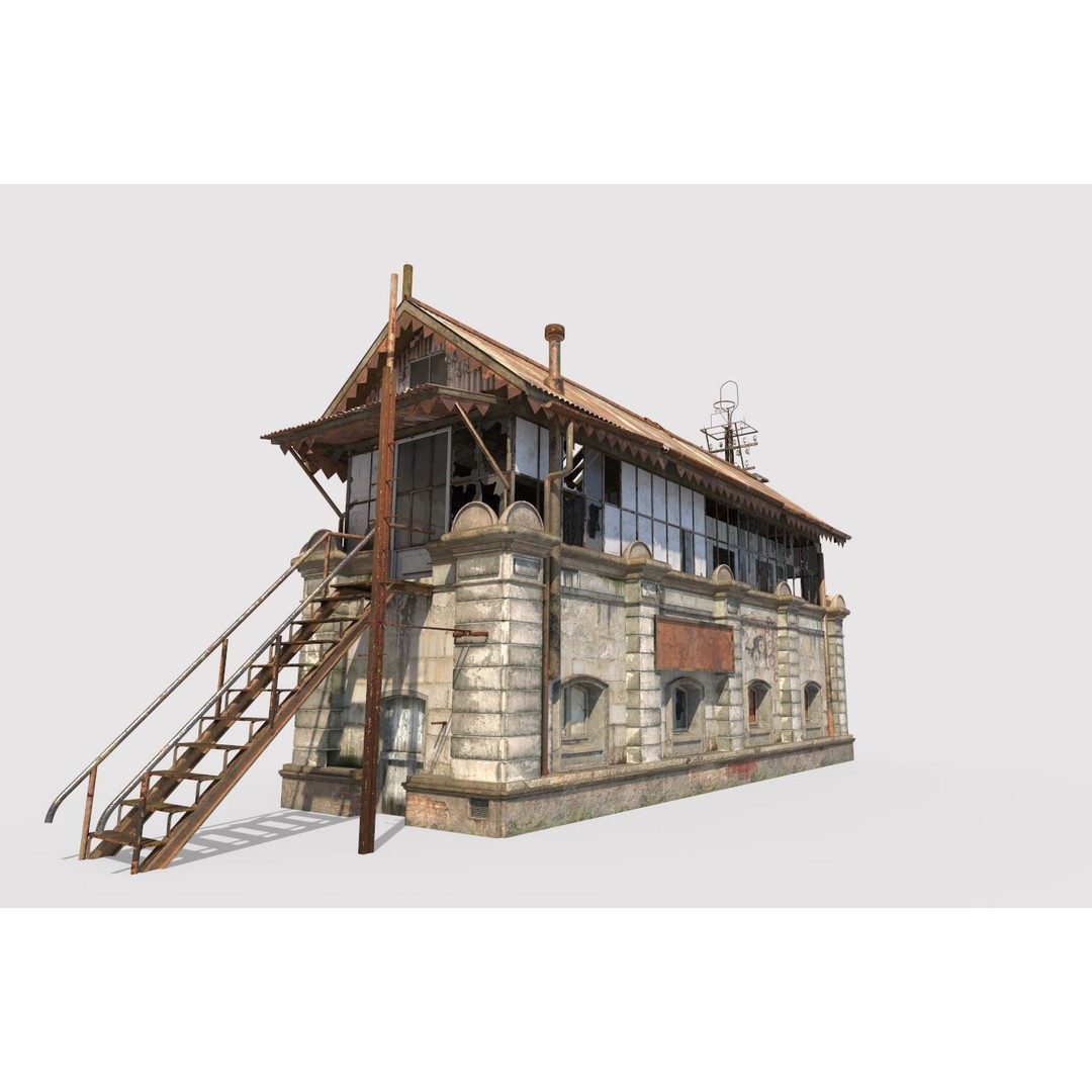 Abandoned Railroad Signal Cabin 3D Model – PBR Textures, FBX, Game-Ready - View 8