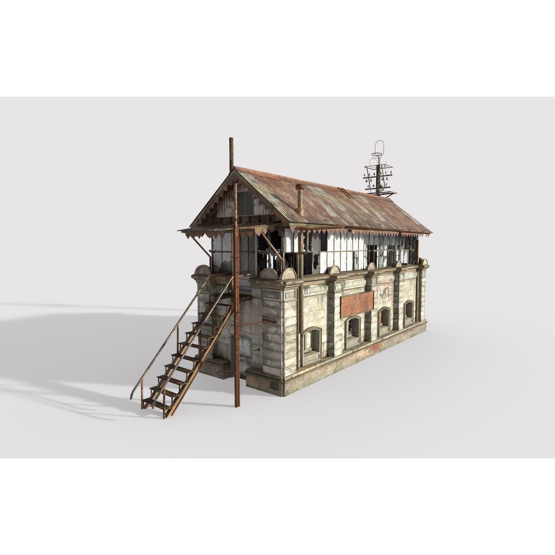 Abandoned Railroad Signal Cabin 3D Model – PBR Textures, FBX, Game-Ready - View 9