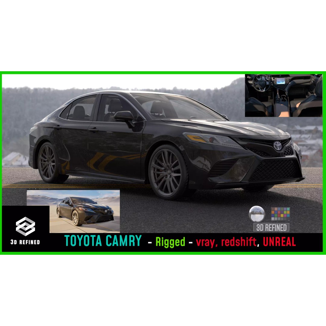 Toyota Camry 3D Model – Rigged Low-Poly Game Asset, FBX, OBJ - View 2