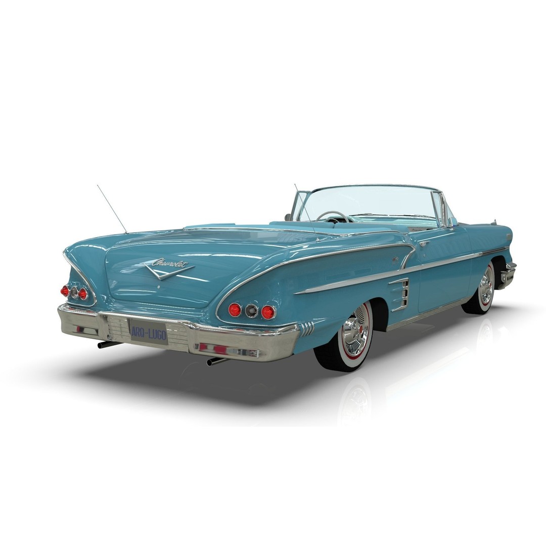 Chevrolet Impala Convertible 1958 3D Model – MidPoly Game Asset, Blender - View 11