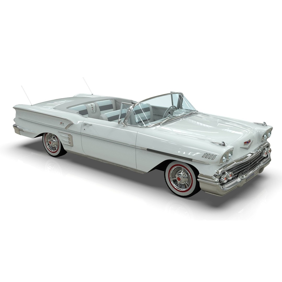 Chevrolet Impala Convertible 1958 3D Model – MidPoly Game Asset, Blender - View 14
