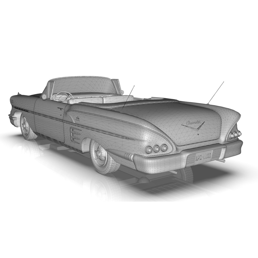 Chevrolet Impala Convertible 1958 3D Model – MidPoly Game Asset, Blender - View 24