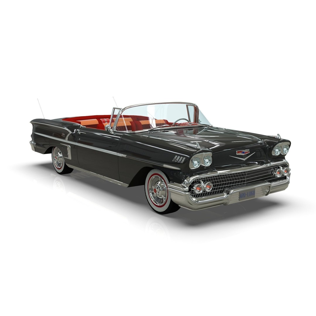 Chevrolet Impala Convertible 1958 3D Model – MidPoly Game Asset, Blender - View 8