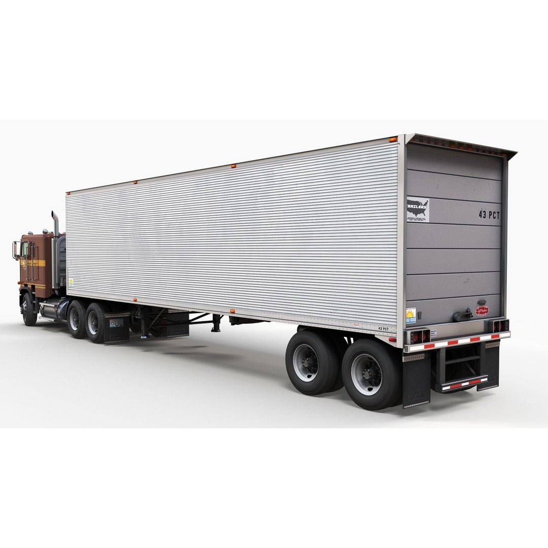 Freightliner Powerliner Dryvan Trailer 3D Model – Low Poly Game Asset, FBX - View 10