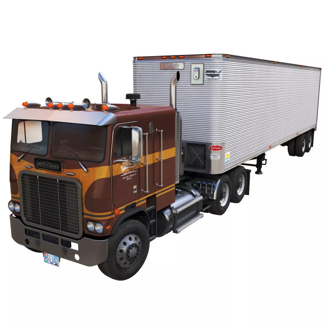 Freightliner Powerliner Dryvan Trailer 3D Model – Low Poly Game Asset, FBX - View 2
