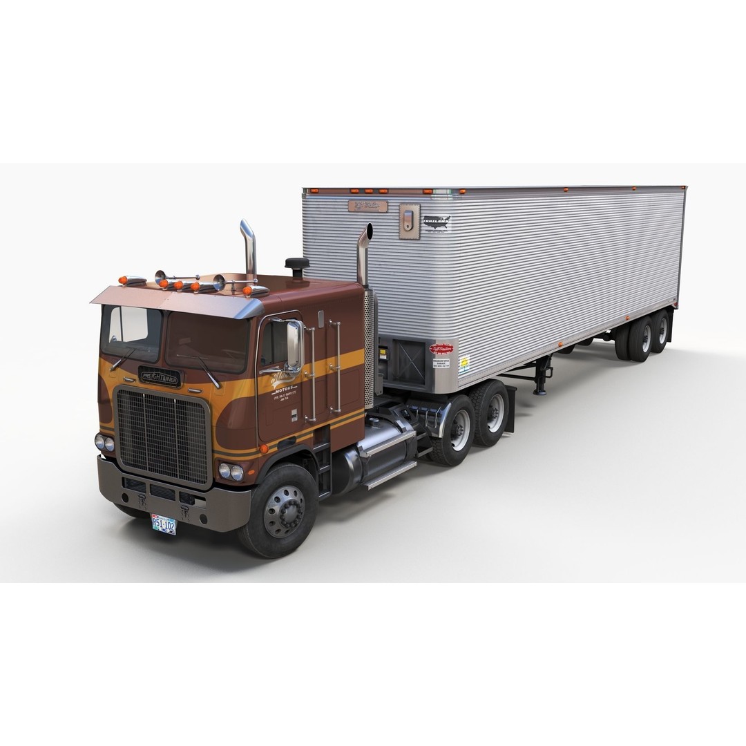 Freightliner Powerliner Dryvan Trailer 3D Model – Low Poly Game Asset, FBX - View 4