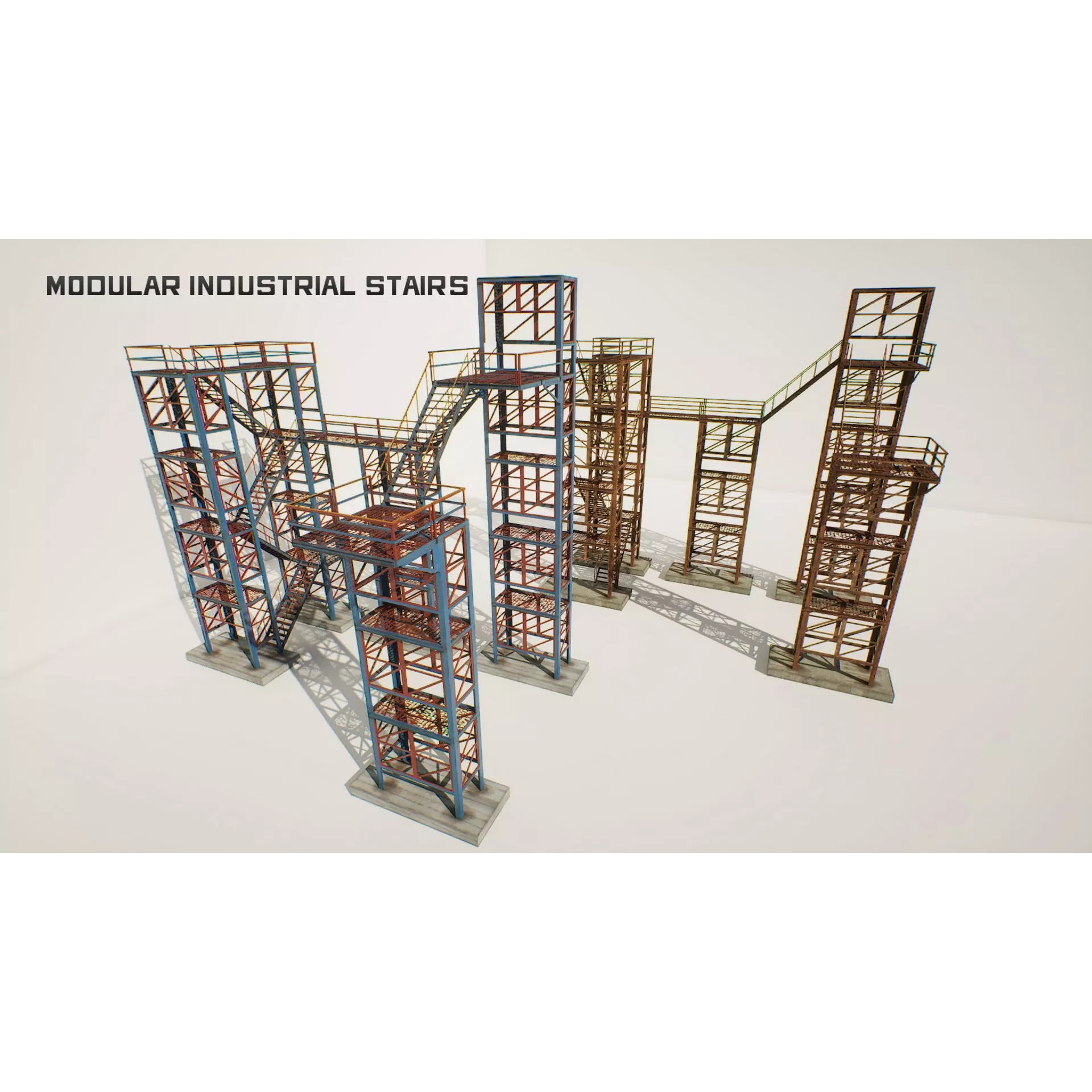 Industrial Stairs Modular - Low-Poly Game-Ready 3D Model - View 2