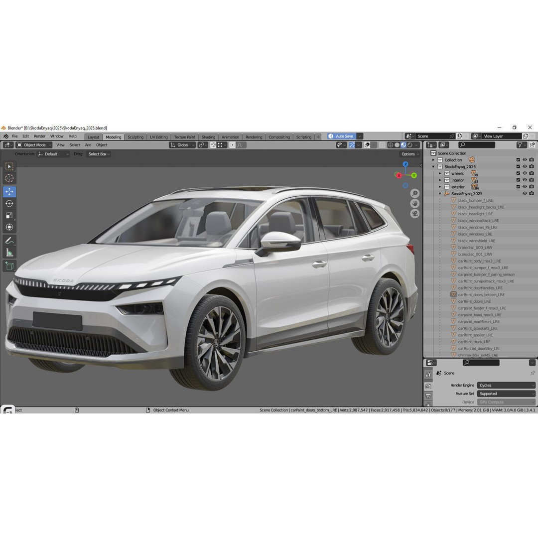 Skoda Enyaq 2025 3D Model – Detailed SUV Asset, FBX, OBJ, Blender - View 33