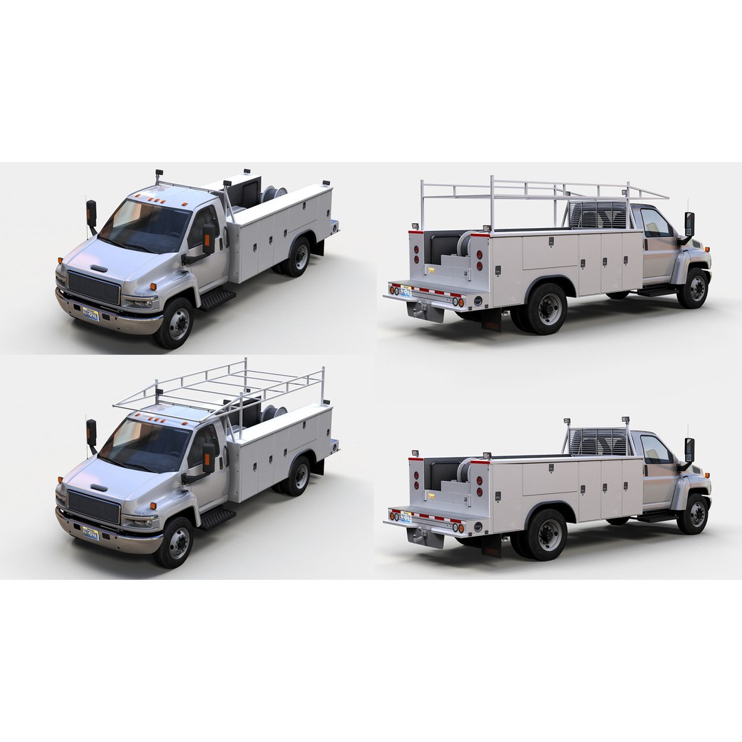 Industrial Service Truck 3D Model – Low Poly Game Ready Asset, FBX - View 3