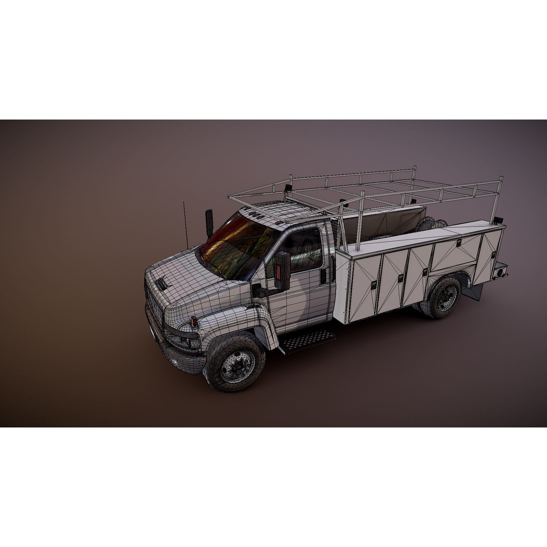 Industrial Service Truck 3D Model – Low Poly Game Ready Asset, FBX - View 34