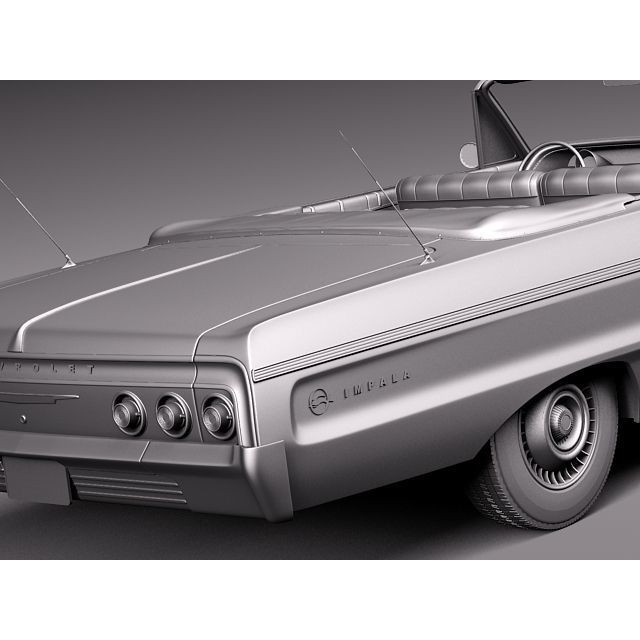 Chevrolet Impala Convertible 3D Model – High Poly Antique Car, FBX, OBJ - View 13
