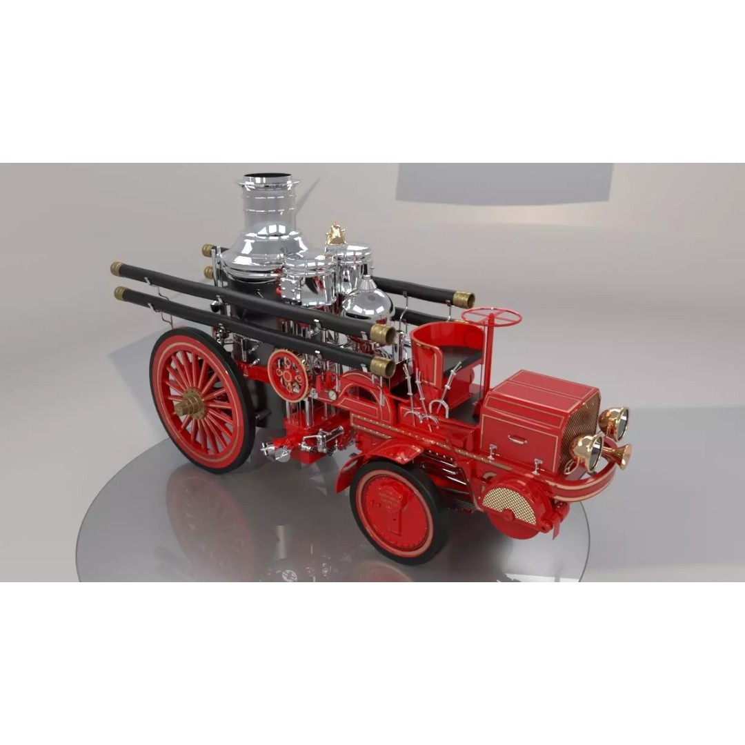 Christie Fire Truck 3D Model – Antique Steam Engine, FBX & OBJ Formats - View 2