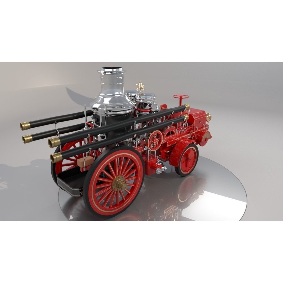 Christie Fire Truck 3D Model – Antique Steam Engine, FBX & OBJ Formats - View 3
