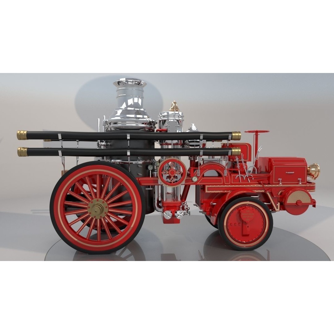 Christie Fire Truck 3D Model – Antique Steam Engine, FBX & OBJ Formats - View 4