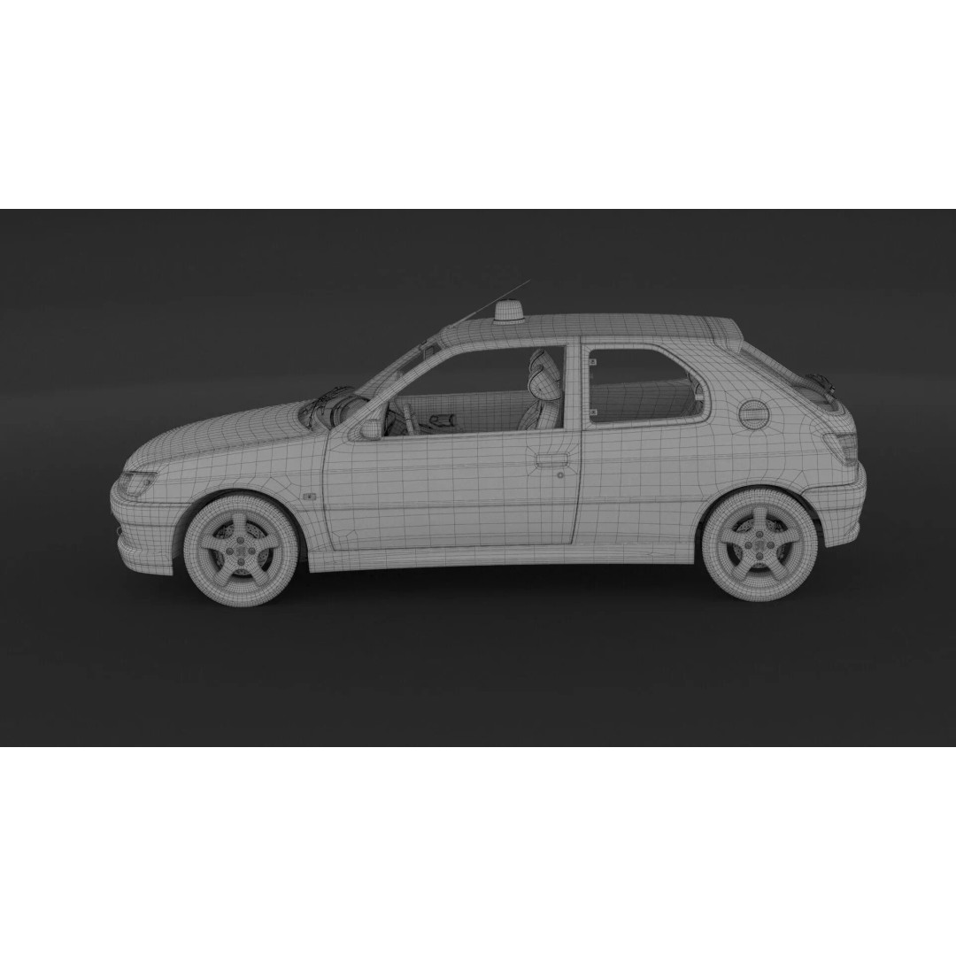 Peugeot 306 Gendarmerie 3D Model – High Poly Car Asset, FBX, OBJ - View 11
