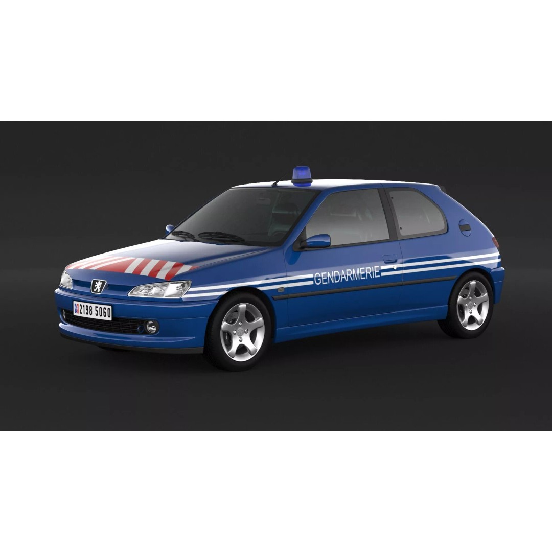 Peugeot 306 Gendarmerie 3D Model – High Poly Car Asset, FBX, OBJ - View 2