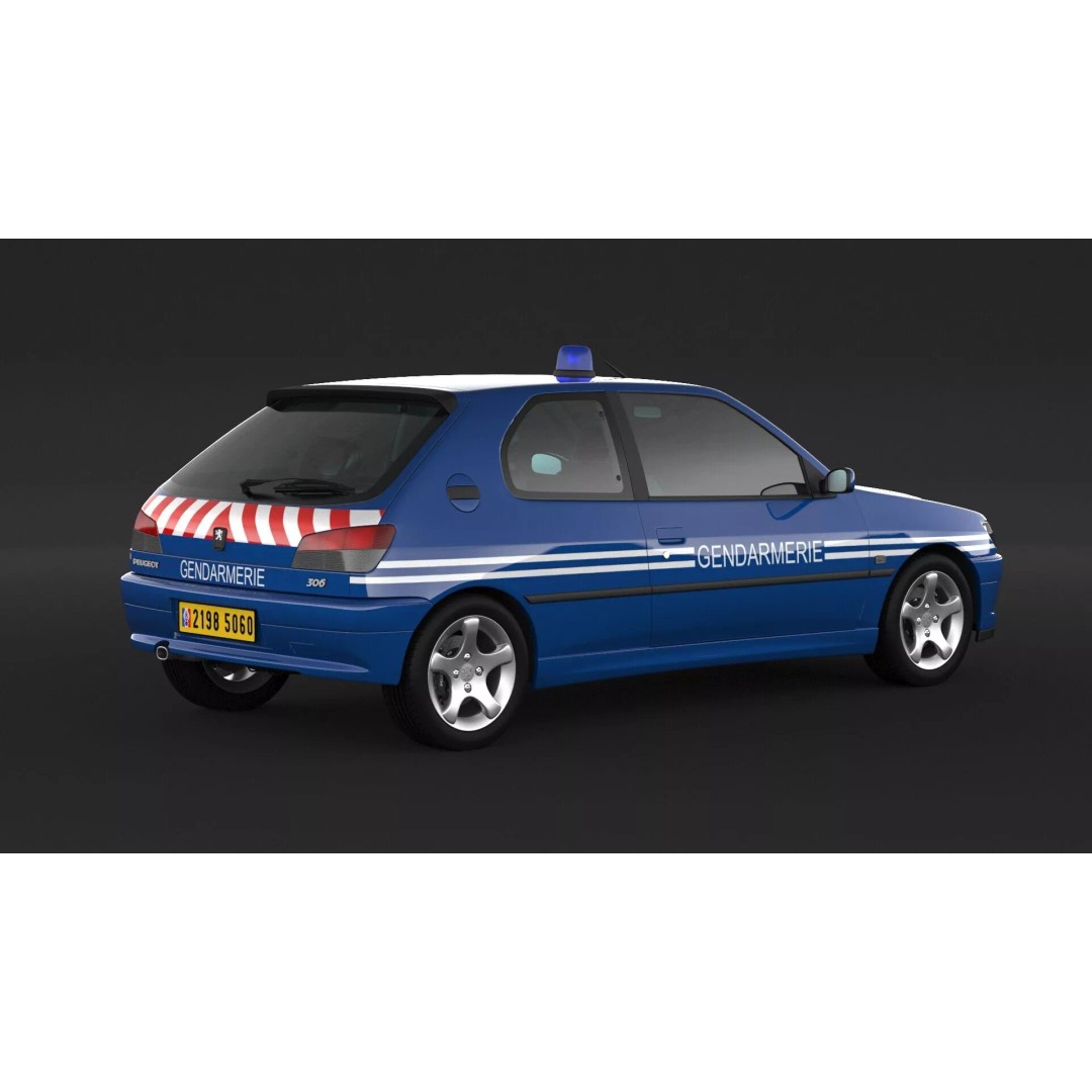 Peugeot 306 Gendarmerie 3D Model – High Poly Car Asset, FBX, OBJ - View 3