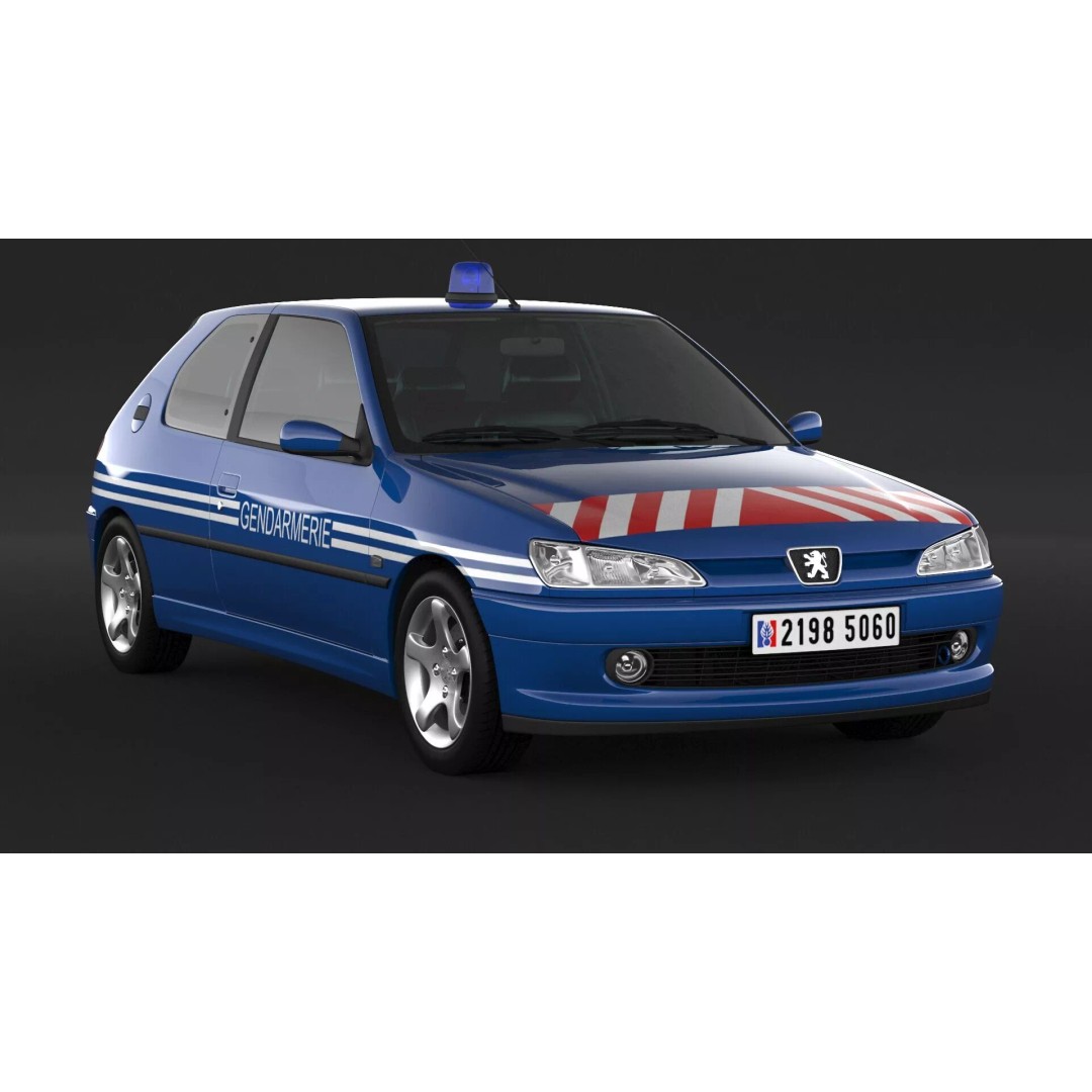 Peugeot 306 Gendarmerie 3D Model – High Poly Car Asset, FBX, OBJ - View 4