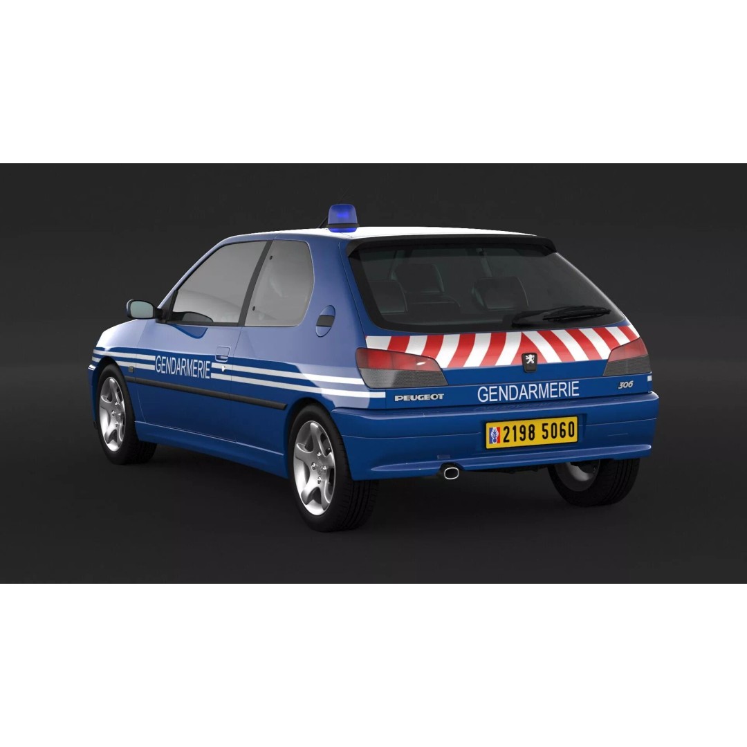 Peugeot 306 Gendarmerie 3D Model – High Poly Car Asset, FBX, OBJ - View 5