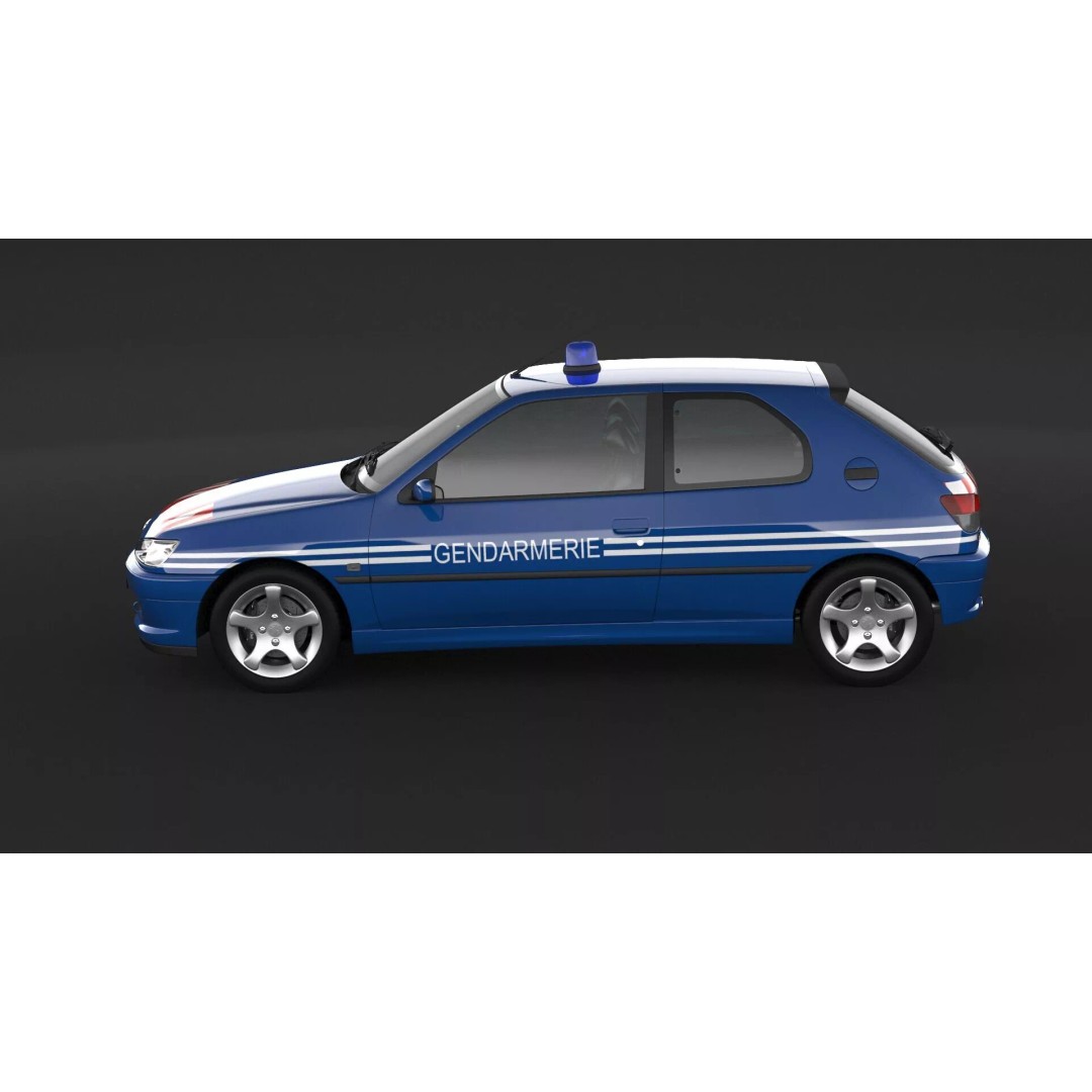 Peugeot 306 Gendarmerie 3D Model – High Poly Car Asset, FBX, OBJ - View 6