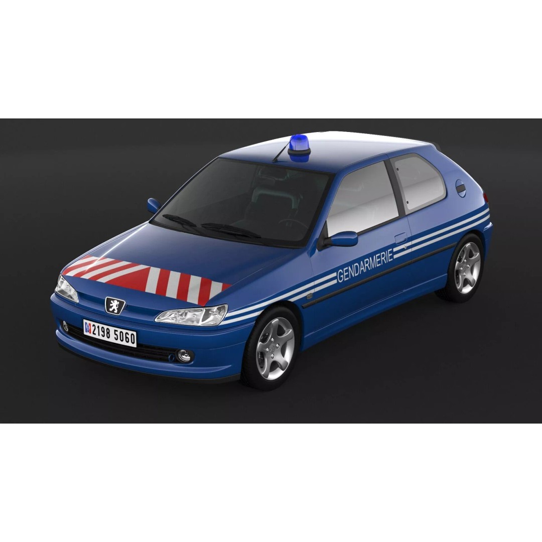 Peugeot 306 Gendarmerie 3D Model – High Poly Car Asset, FBX, OBJ - View 7