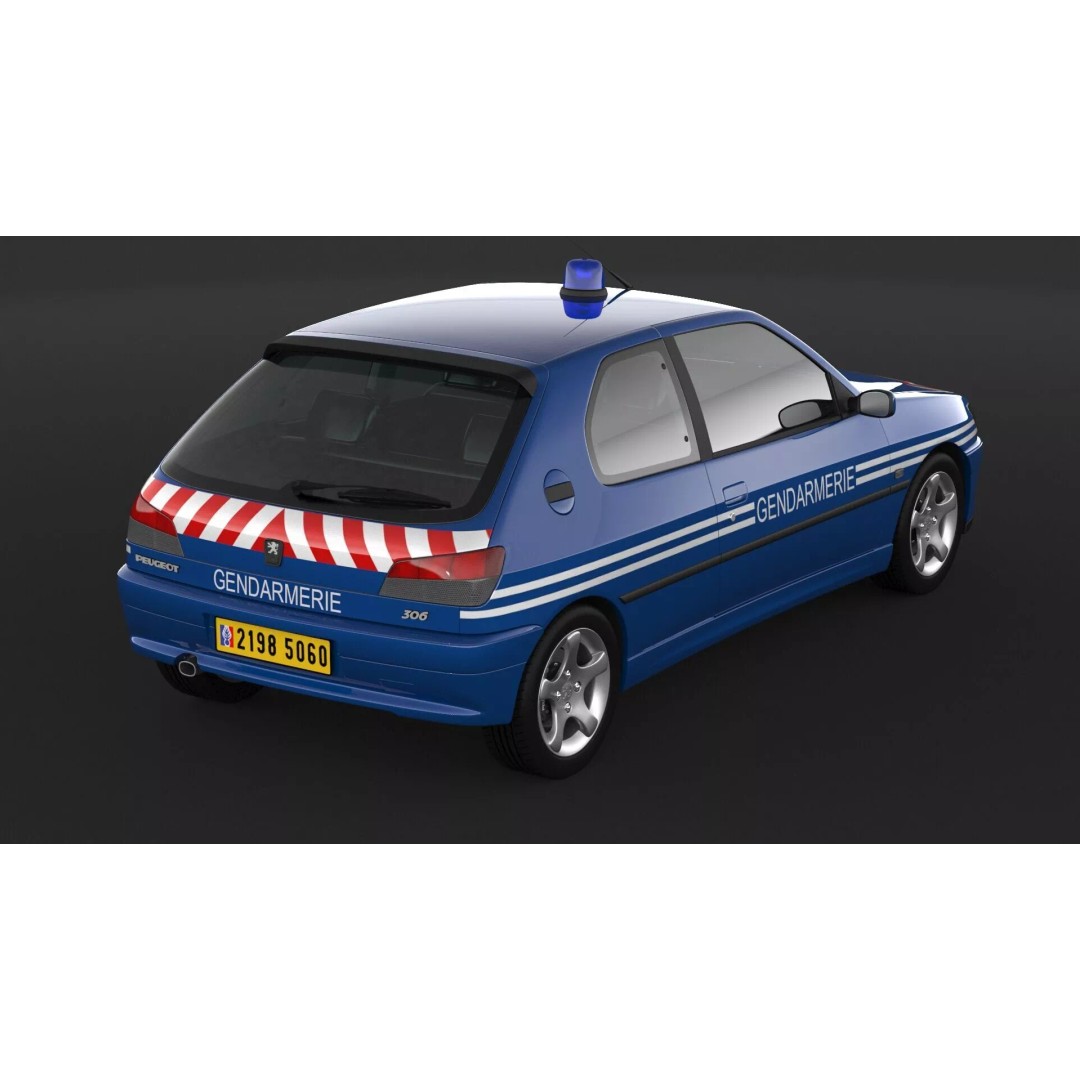 Peugeot 306 Gendarmerie 3D Model – High Poly Car Asset, FBX, OBJ - View 8