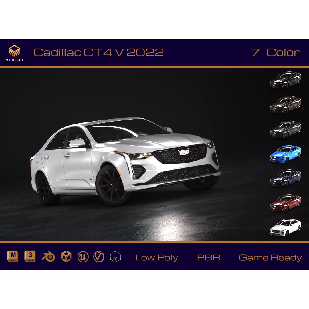 Cadillac CT4 V 3D Model – Low Poly Game Ready Vehicle, FBX, OBJ - View 2
