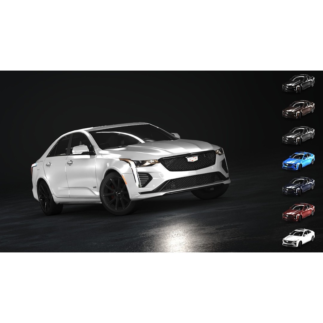 Cadillac CT4 V 3D Model – Low Poly Game Ready Vehicle, FBX, OBJ - View 3