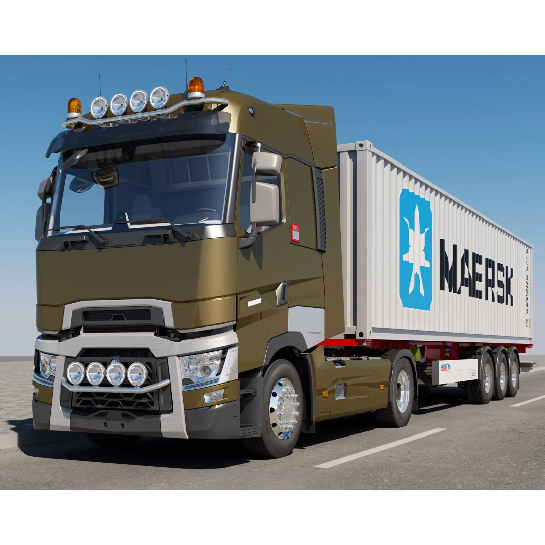 Renault T Container 3D Model – Realistic Truck Asset, FBX/OBJ Formats - View 2