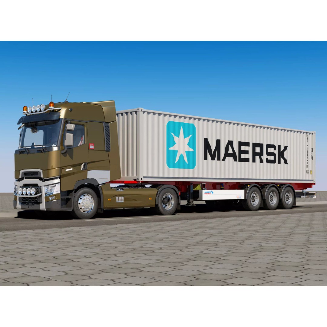 Renault T Container 3D Model – Realistic Truck Asset, FBX/OBJ Formats - View 3